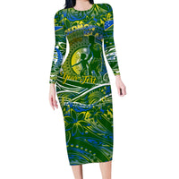 Father's Day Solomon Islands Long Sleeve Bodycon Dress Special Dad Polynesia Paradise DT02 Long Dress Green - Polynesian Pride