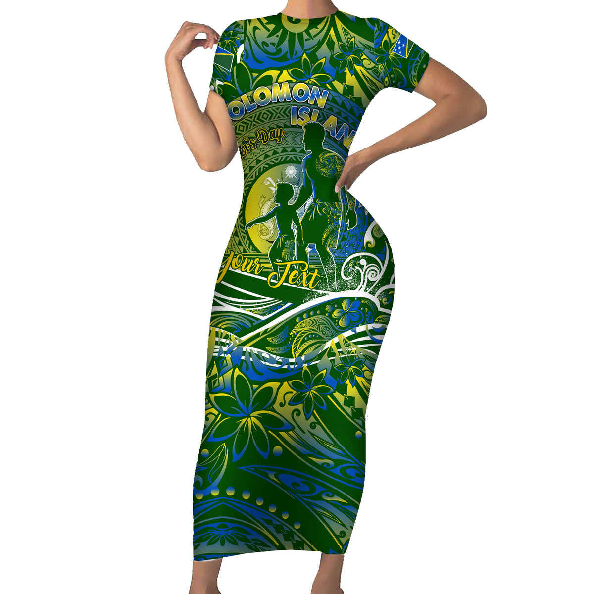 Father's Day Solomon Islands Short Sleeve Bodycon Dress Special Dad Polynesia Paradise DT02 Long Dress Green - Polynesian Pride
