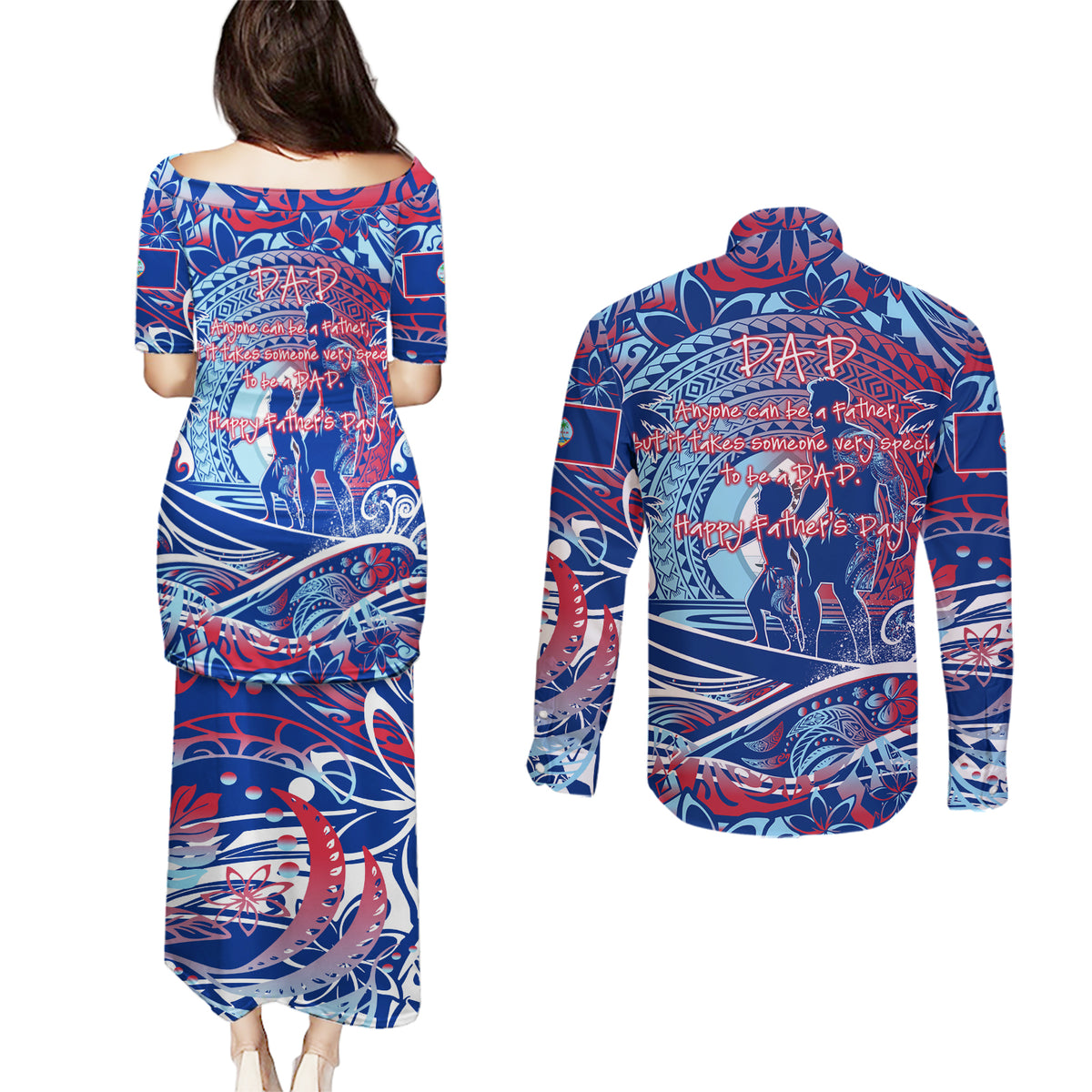 Father's Day Guam Couples Matching Puletasi and Long Sleeve Button Shirt Special Dad Polynesia Paradise