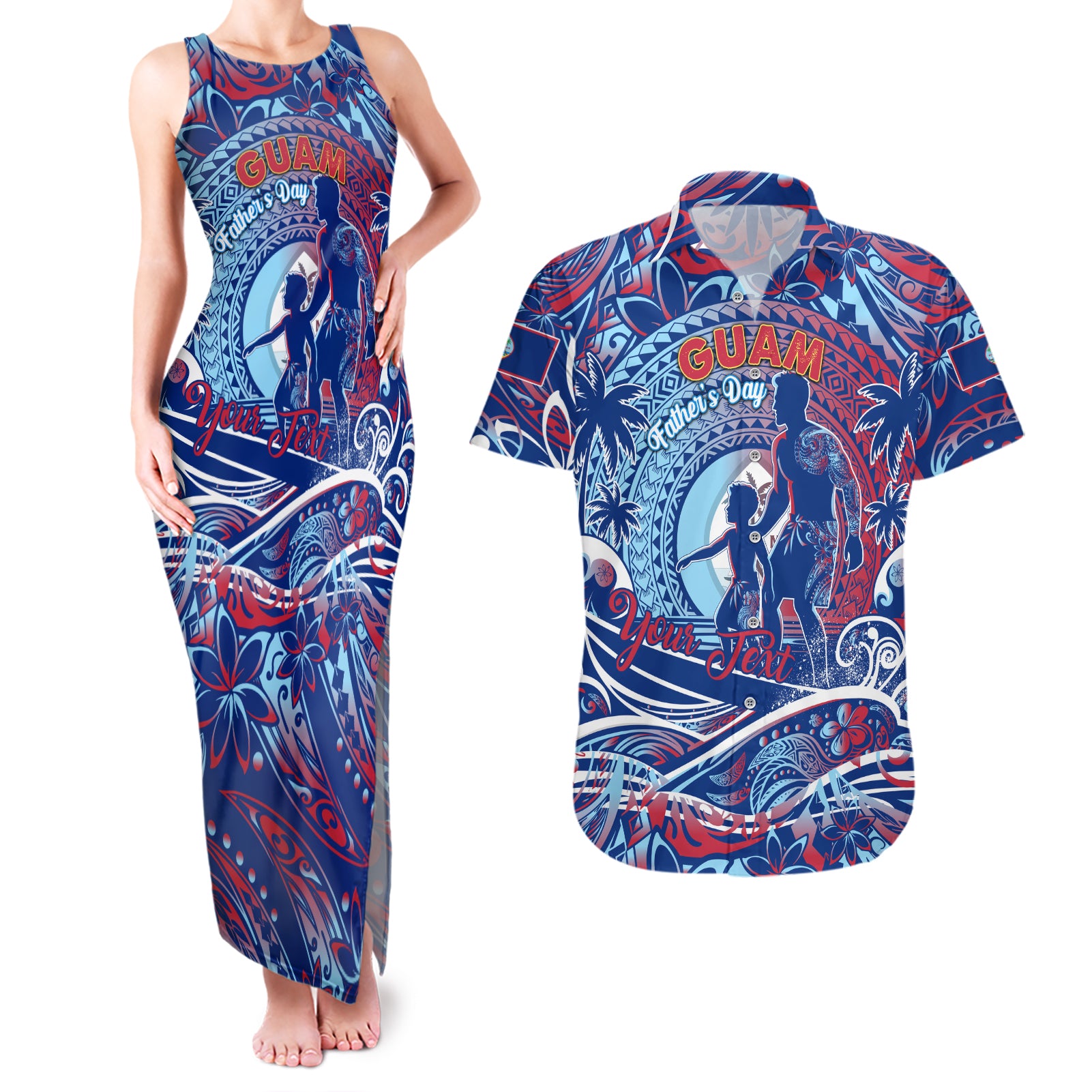 Father's Day Guam Couples Matching Tank Maxi Dress and Hawaiian Shirt Special Dad Polynesia Paradise