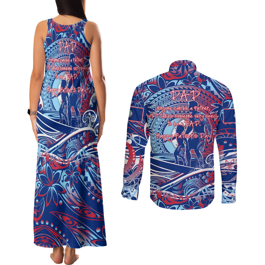 Father's Day Guam Couples Matching Tank Maxi Dress and Long Sleeve Button Shirt Special Dad Polynesia Paradise