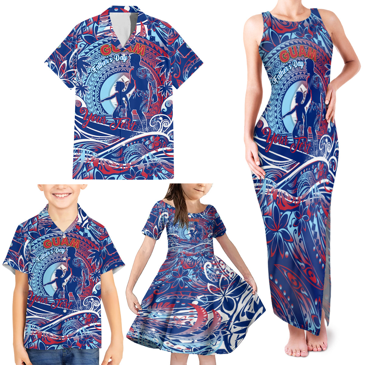 Father's Day Guam Family Matching Tank Maxi Dress and Hawaiian Shirt Special Dad Polynesia Paradise