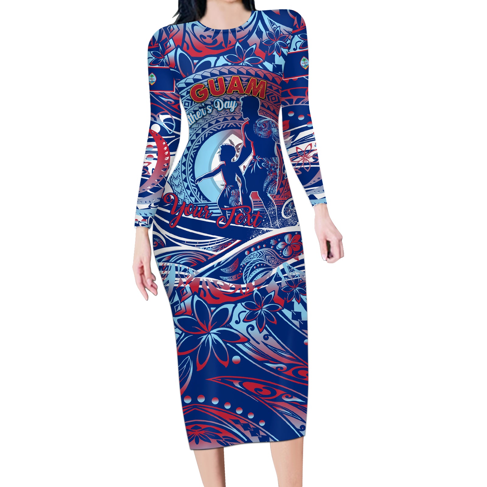 Father's Day Guam Long Sleeve Bodycon Dress Special Dad Polynesia Paradise