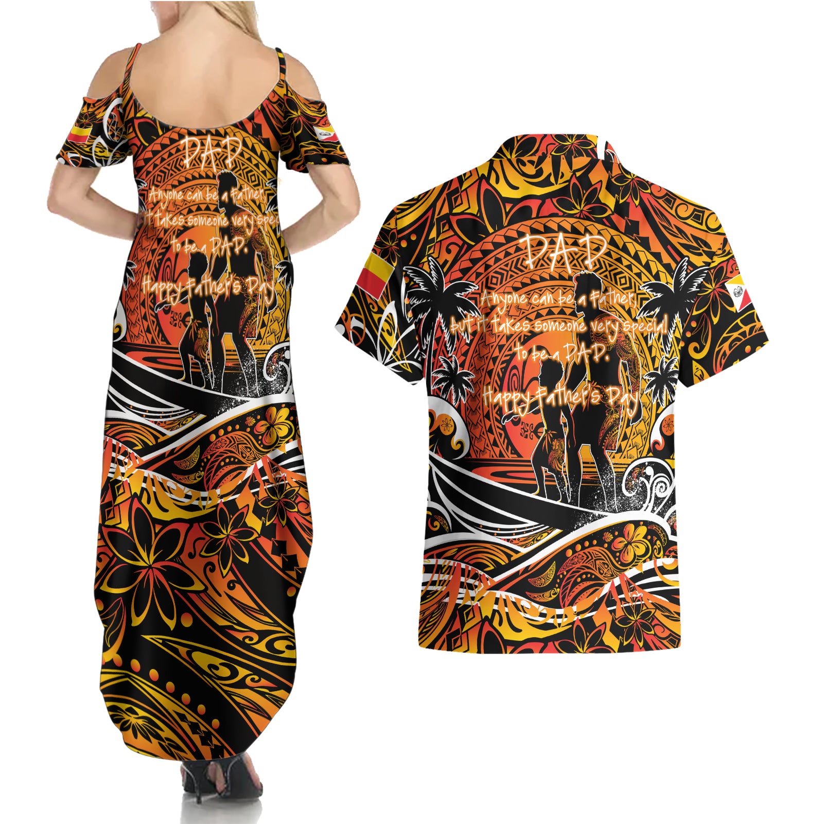 Father's Day Marquesas Islands Couples Matching Summer Maxi Dress and Hawaiian Shirt Special Dad Polynesia Paradise