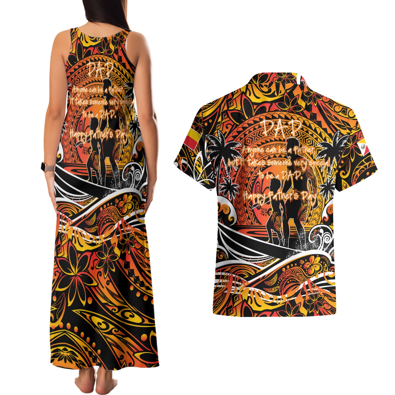 Father's Day Marquesas Islands Couples Matching Tank Maxi Dress and Hawaiian Shirt Special Dad Polynesia Paradise