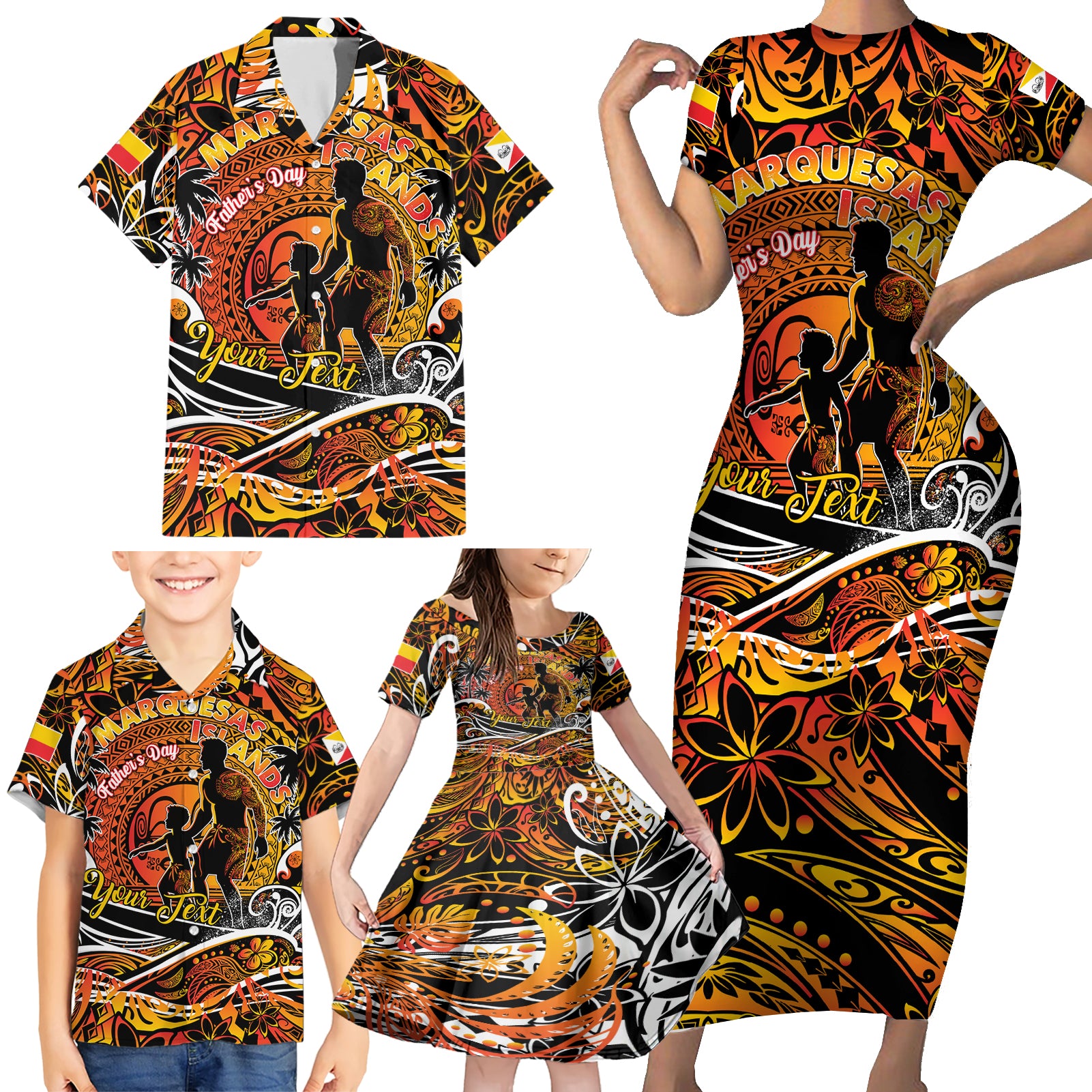 Father's Day Marquesas Islands Family Matching Short Sleeve Bodycon Dress and Hawaiian Shirt Special Dad Polynesia Paradise