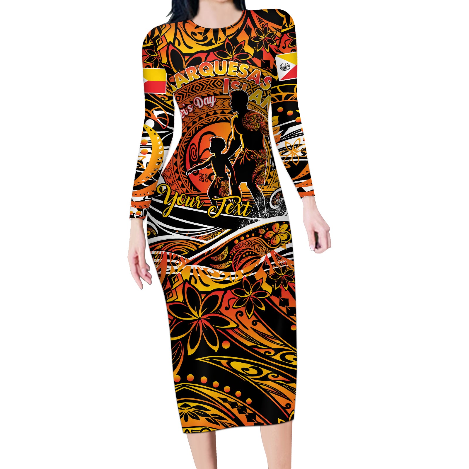 Father's Day Marquesas Islands Long Sleeve Bodycon Dress Special Dad Polynesia Paradise
