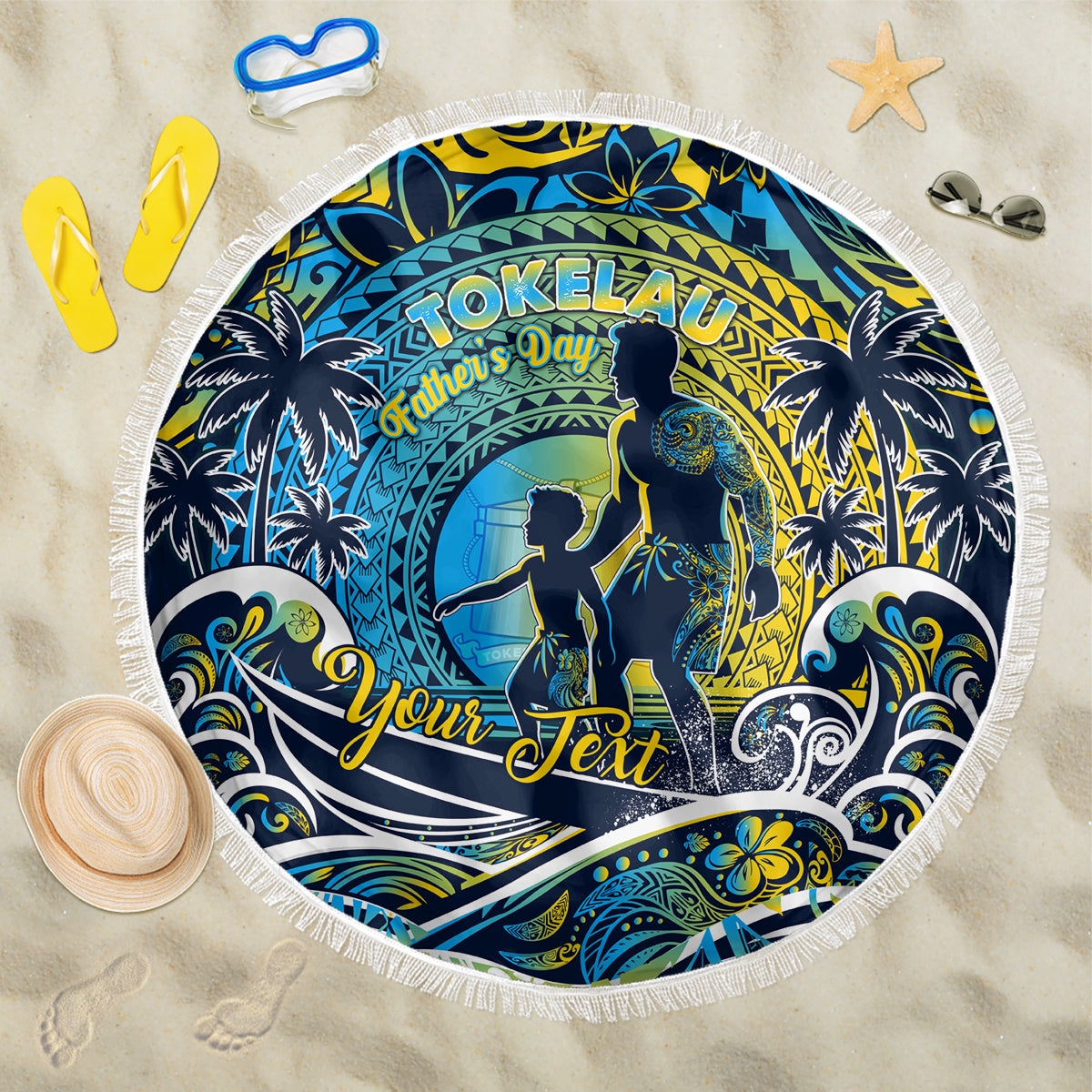 Father's Day Tokelau Beach Blanket Special Dad Polynesia Paradise DT02 One Size 150cm Blue - Polynesian Pride
