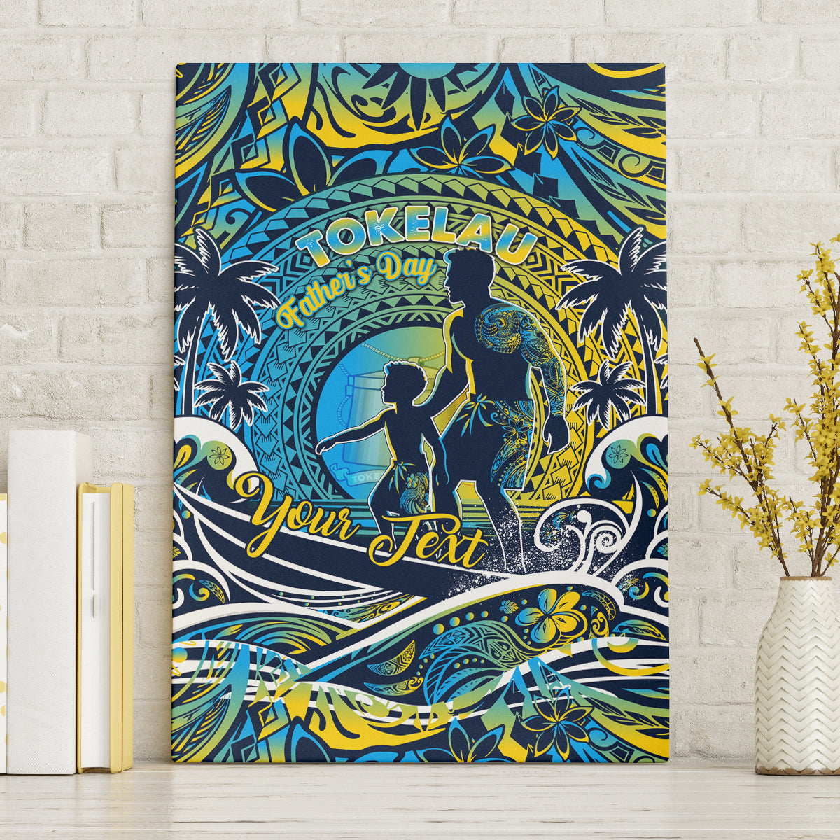 Father's Day Tokelau Canvas Wall Art Special Dad Polynesia Paradise DT02 Without Frame Blue - Polynesian Pride