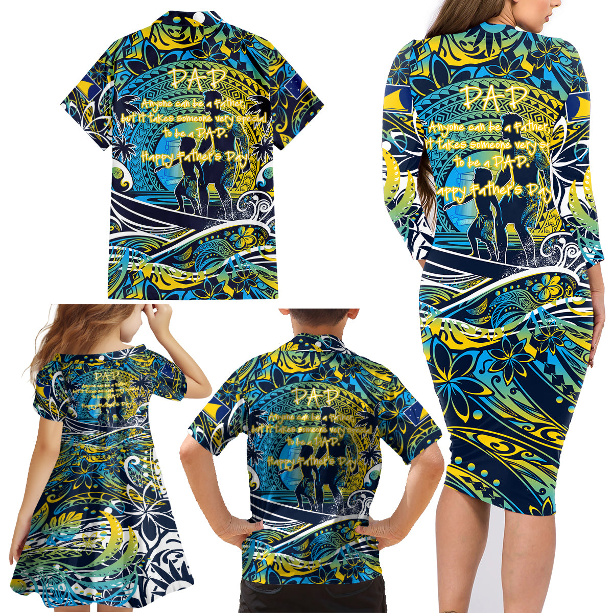 Father's Day Tokelau Family Matching Long Sleeve Bodycon Dress and Hawaiian Shirt Special Dad Polynesia Paradise