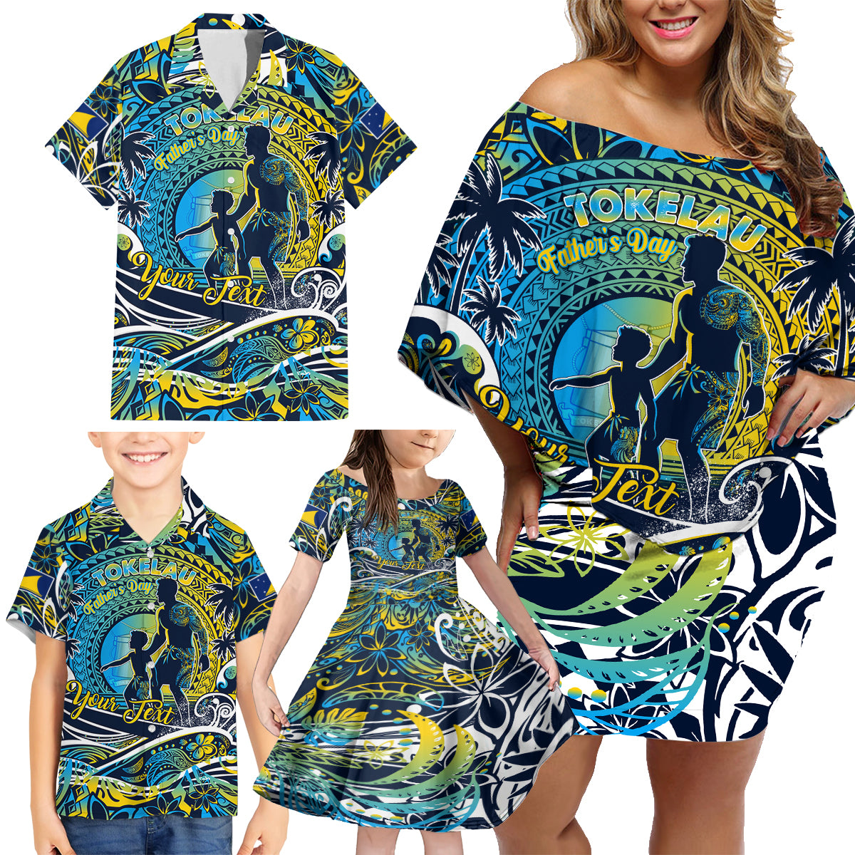Father's Day Tokelau Family Matching Off Shoulder Short Dress and Hawaiian Shirt Special Dad Polynesia Paradise DT02 - Polynesian Pride