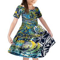 Father's Day Tokelau Family Matching Summer Maxi Dress and Hawaiian Shirt Special Dad Polynesia Paradise DT02 Daughter's Dress Blue - Polynesian Pride