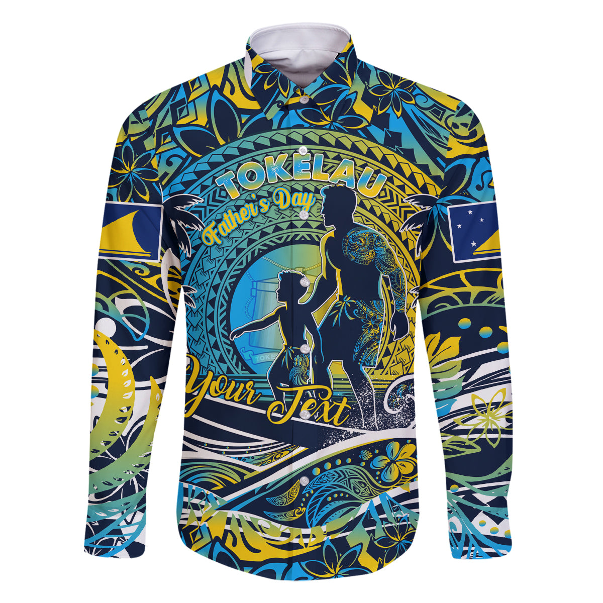Father's Day Tokelau Family Matching Summer Maxi Dress and Hawaiian Shirt Special Dad Polynesia Paradise DT02 Dad's Shirt - Long Sleeve Blue - Polynesian Pride