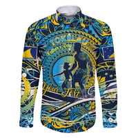 Father's Day Tokelau Family Matching Summer Maxi Dress and Hawaiian Shirt Special Dad Polynesia Paradise DT02 Dad's Shirt - Long Sleeve Blue - Polynesian Pride