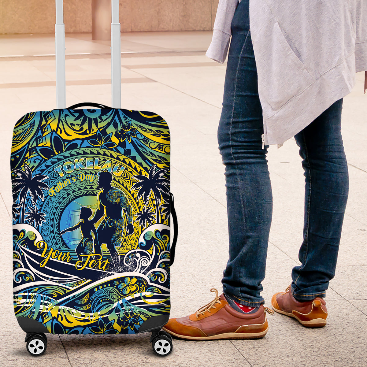 Father's Day Tokelau Luggage Cover Special Dad Polynesia Paradise DT02 Blue - Polynesian Pride