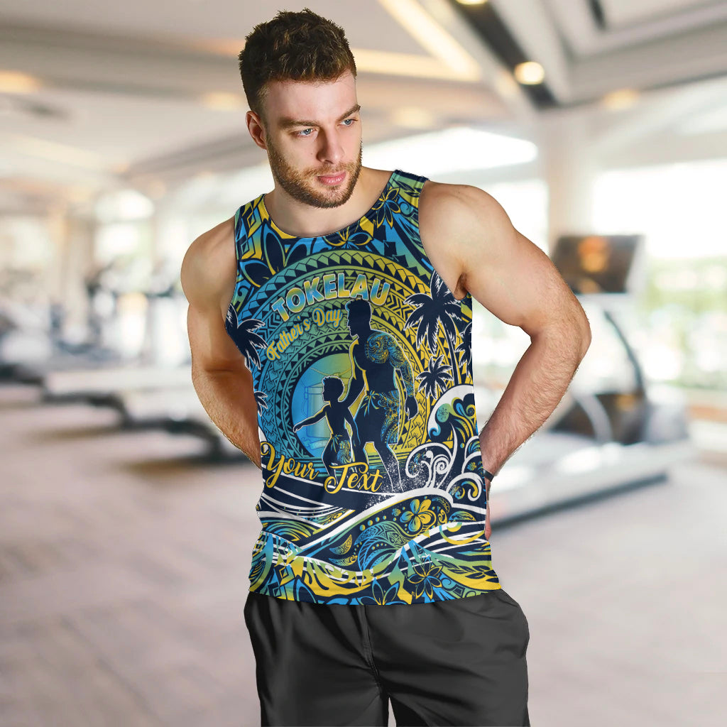 Father's Day Tokelau Men Tank Top Special Dad Polynesia Paradise DT02 Blue - Polynesian Pride