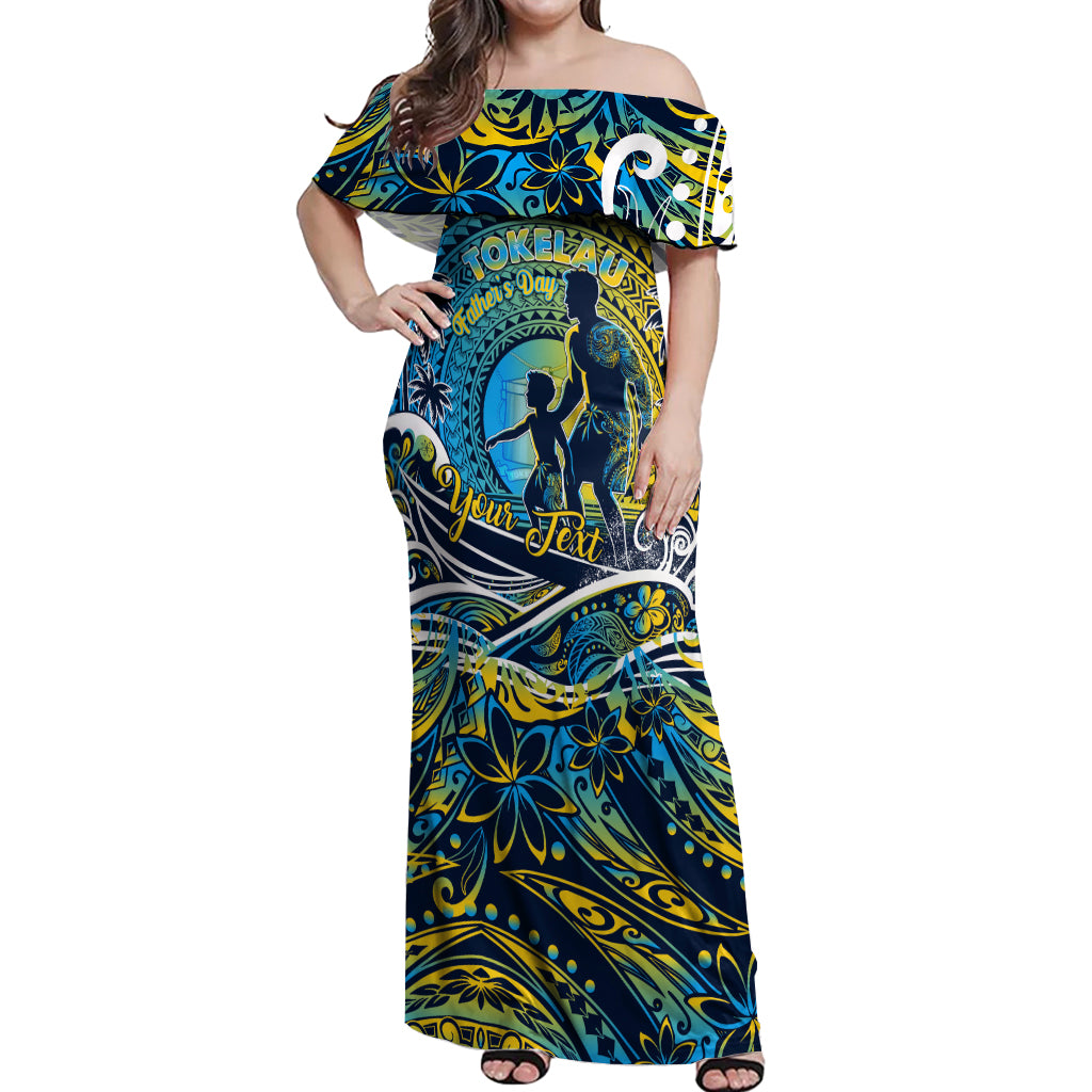 Father's Day Tokelau Off Shoulder Maxi Dress Special Dad Polynesia Paradise DT02 Women Blue - Polynesian Pride