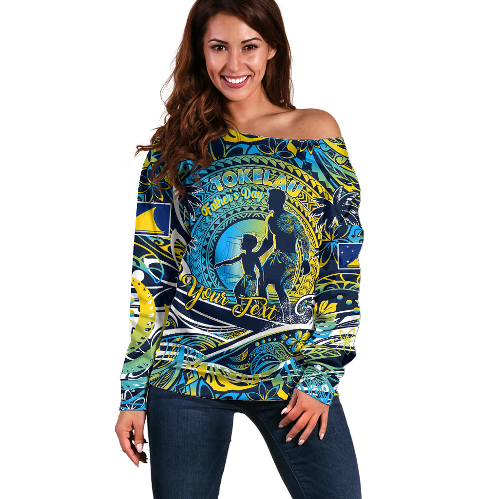 Father's Day Tokelau Off Shoulder Sweater Special Dad Polynesia Paradise DT02 Women Blue - Polynesian Pride