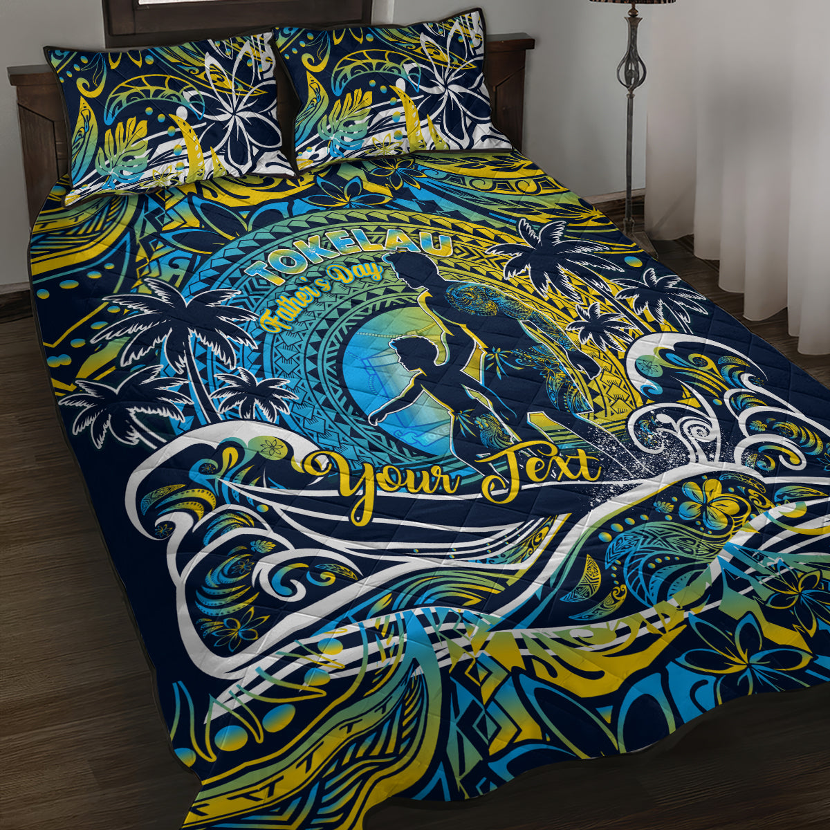 Father's Day Tokelau Quilt Bed Set Special Dad Polynesia Paradise DT02 Blue - Polynesian Pride