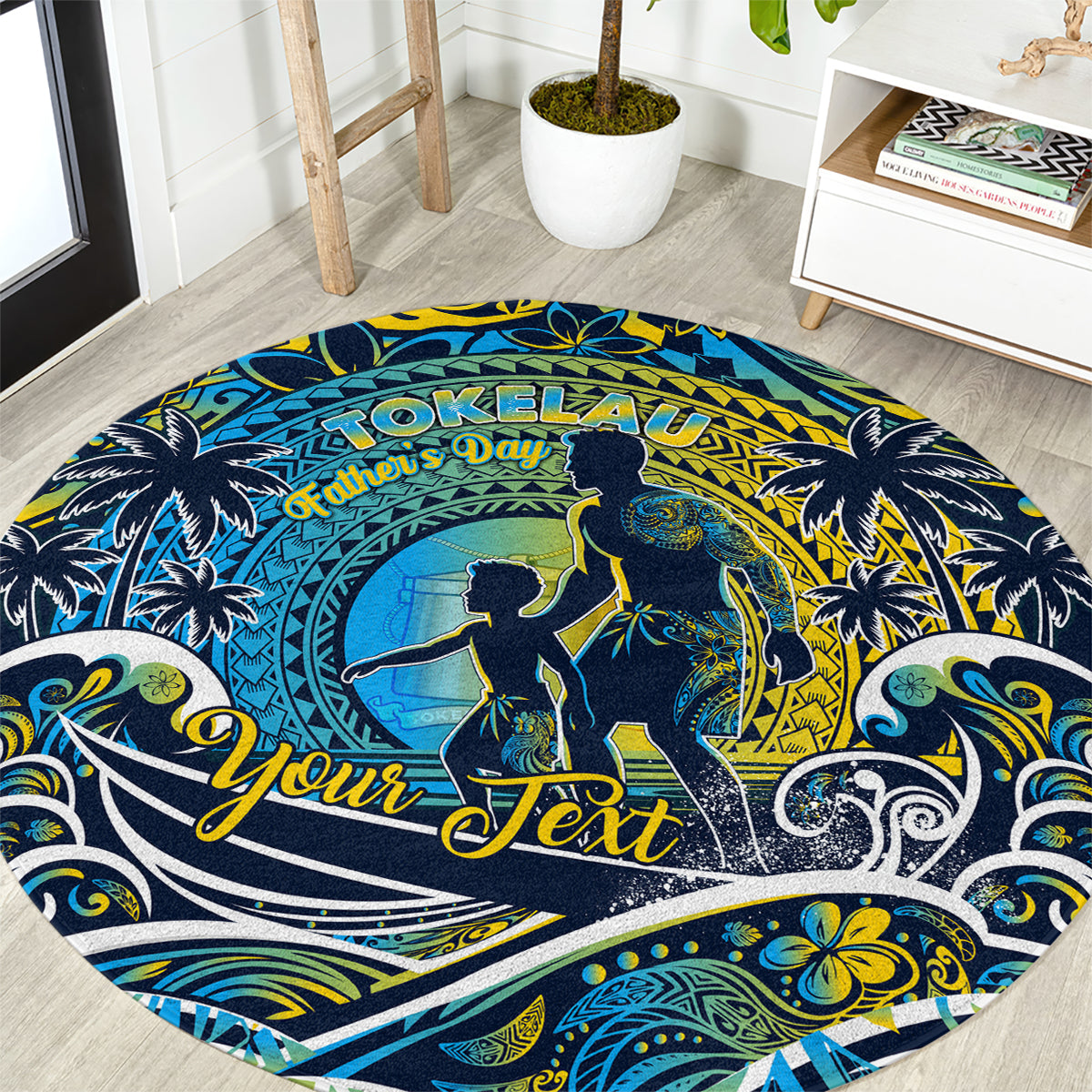Father's Day Tokelau Round Carpet Special Dad Polynesia Paradise DT02 Blue - Polynesian Pride