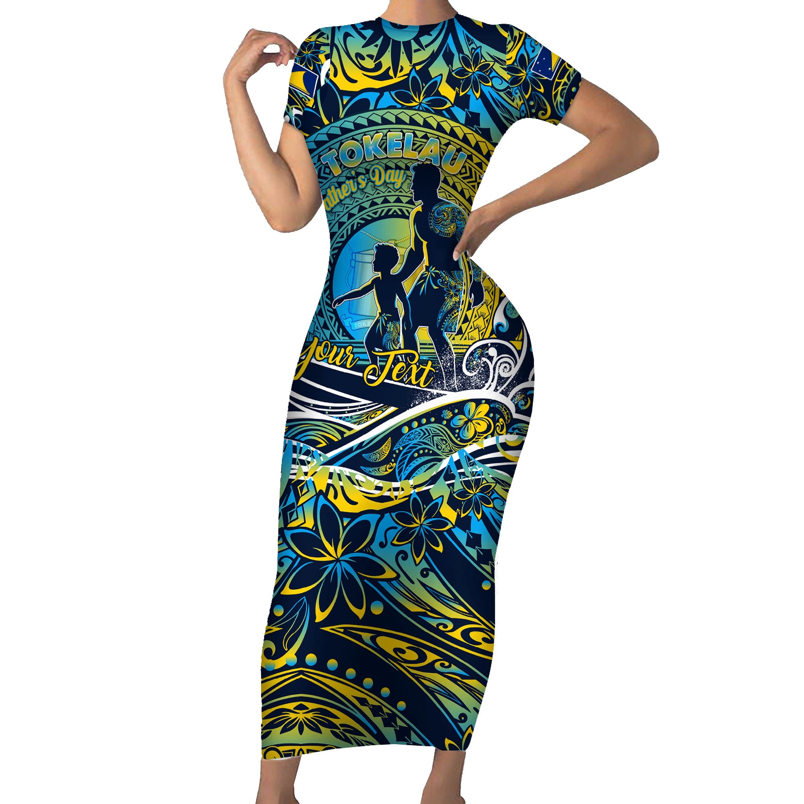 Father's Day Tokelau Short Sleeve Bodycon Dress Special Dad Polynesia Paradise