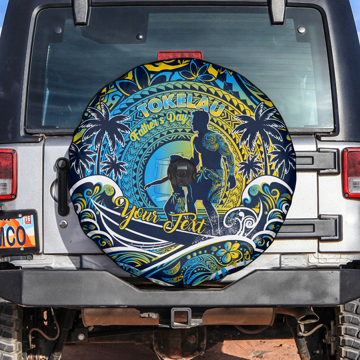 Father's Day Tokelau Spare Tire Cover Special Dad Polynesia Paradise DT02 Blue - Polynesian Pride