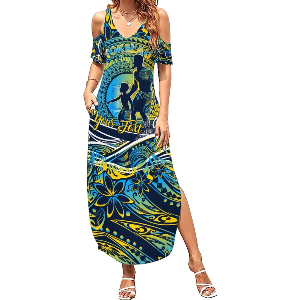 Father's Day Tokelau Summer Maxi Dress Special Dad Polynesia Paradise DT02 Women Blue - Polynesian Pride