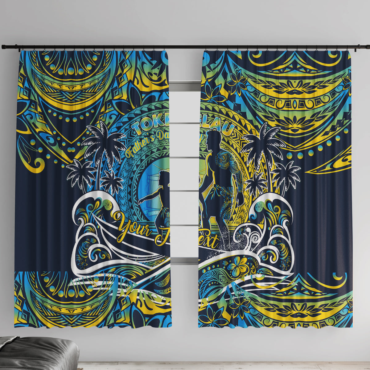 Father's Day Tokelau Window Curtain Special Dad Polynesia Paradise DT02 With Hooks Blue - Polynesian Pride