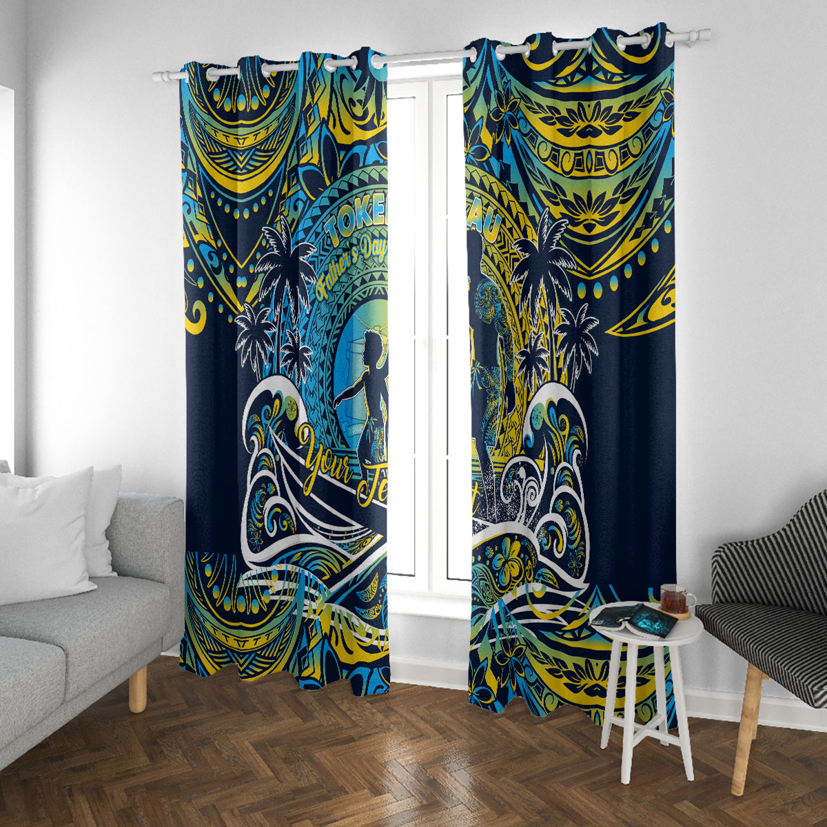Father's Day Tokelau Window Curtain Special Dad Polynesia Paradise DT02 With Grommets Blue - Polynesian Pride