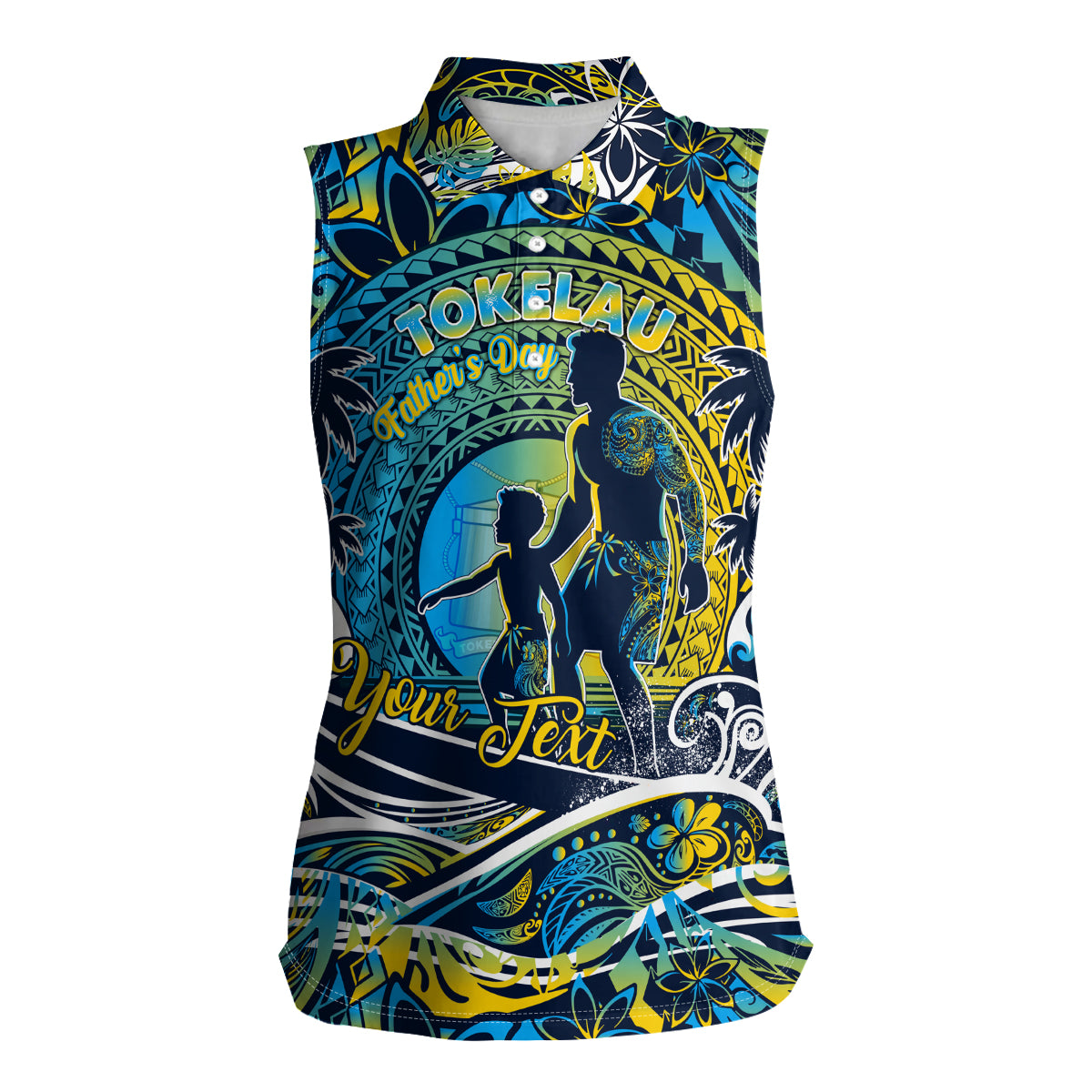 Father's Day Tokelau Women Sleeveless Polo Shirt Special Dad Polynesia Paradise DT02 Female Blue - Polynesian Pride
