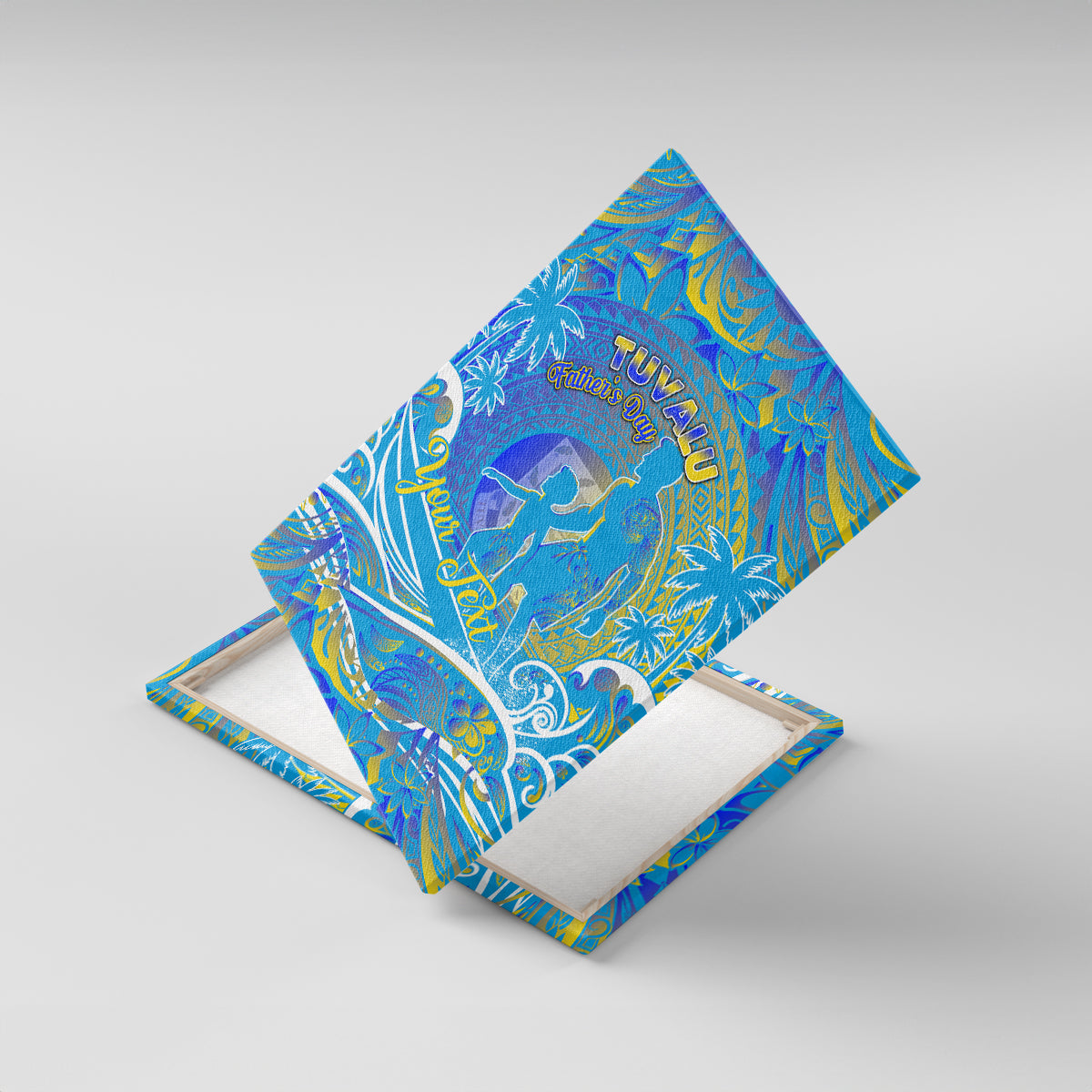 Father's Day Tuvalu Canvas Wall Art Special Dad Polynesia Paradise DT02 With Frame Blue - Polynesian Pride