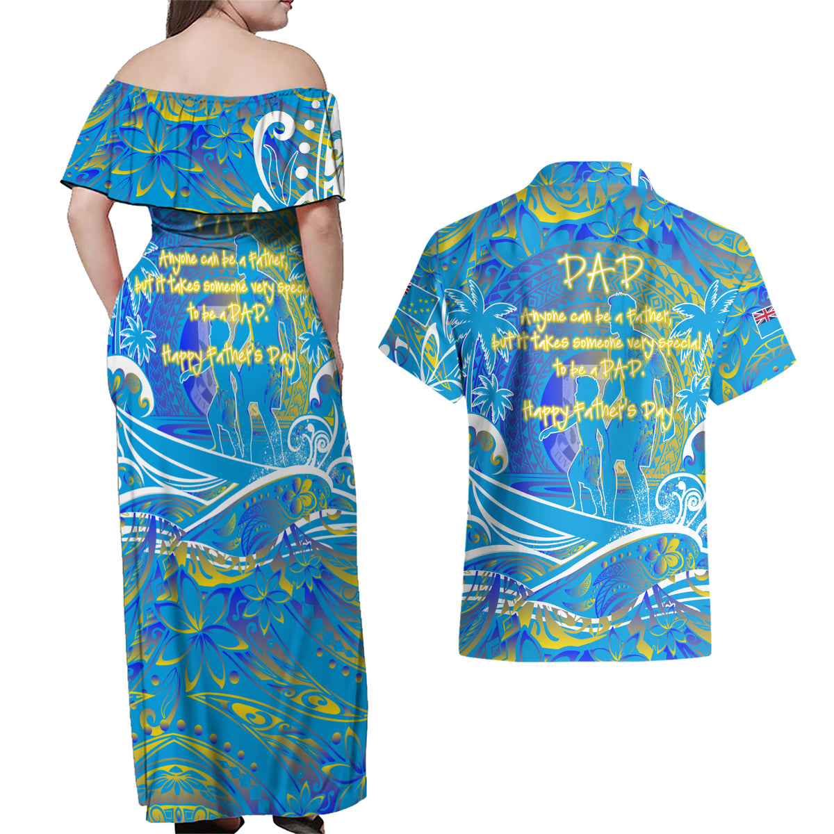 Father's Day Tuvalu Couples Matching Off Shoulder Maxi Dress and Hawaiian Shirt Special Dad Polynesia Paradise DT02 - Polynesian Pride