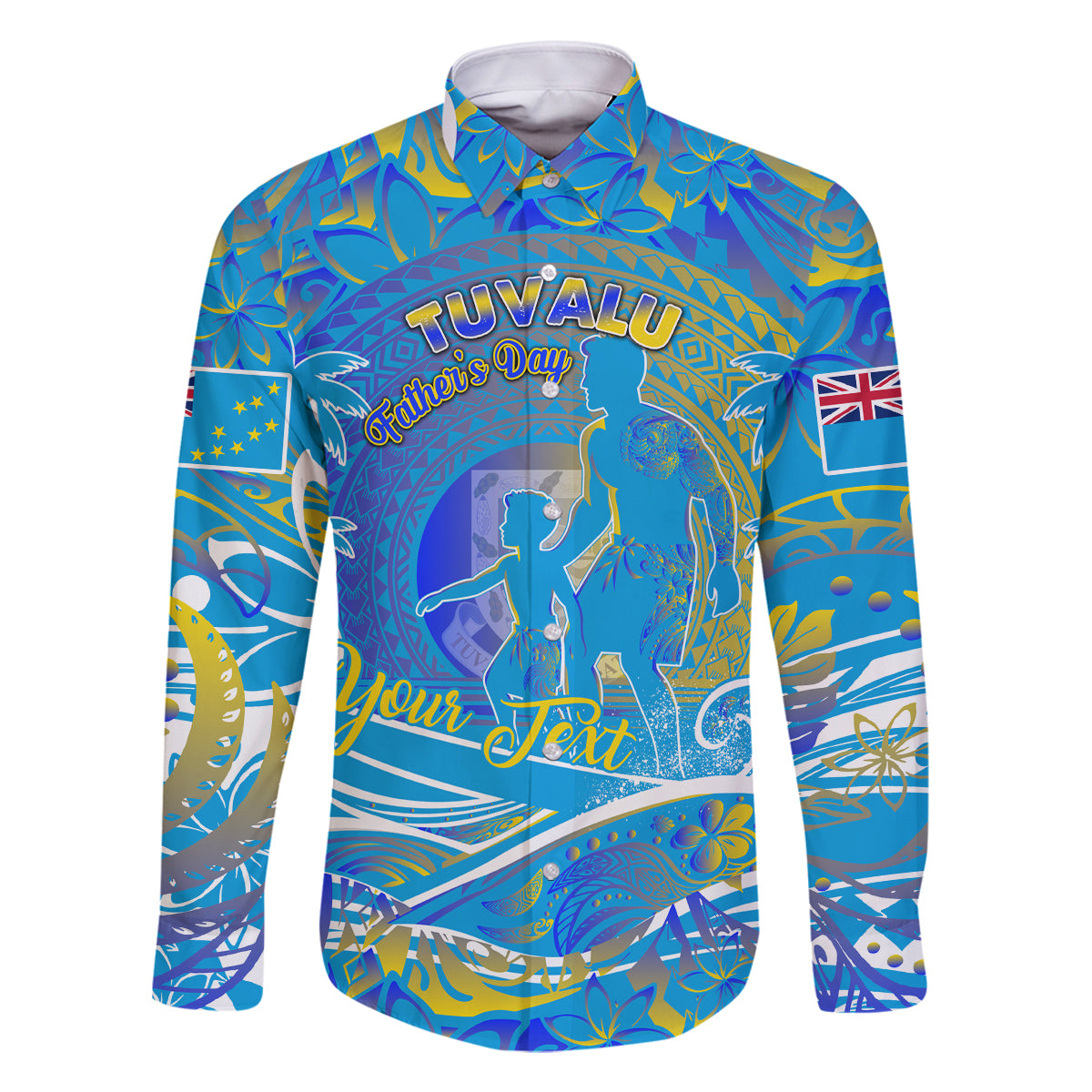 Father's Day Tuvalu Family Matching Long Sleeve Bodycon Dress and Hawaiian Shirt Special Dad Polynesia Paradise DT02 Dad's Shirt - Long Sleeve Blue - Polynesian Pride