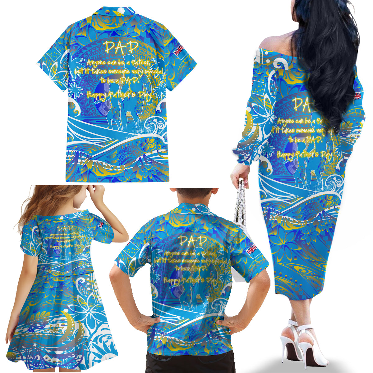Father's Day Tuvalu Family Matching Off The Shoulder Long Sleeve Dress and Hawaiian Shirt Special Dad Polynesia Paradise DT02 - Polynesian Pride