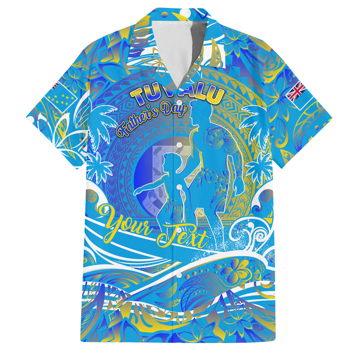 Father's Day Tuvalu Family Matching Off The Shoulder Long Sleeve Dress and Hawaiian Shirt Special Dad Polynesia Paradise DT02 Dad's Shirt - Short Sleeve Blue - Polynesian Pride