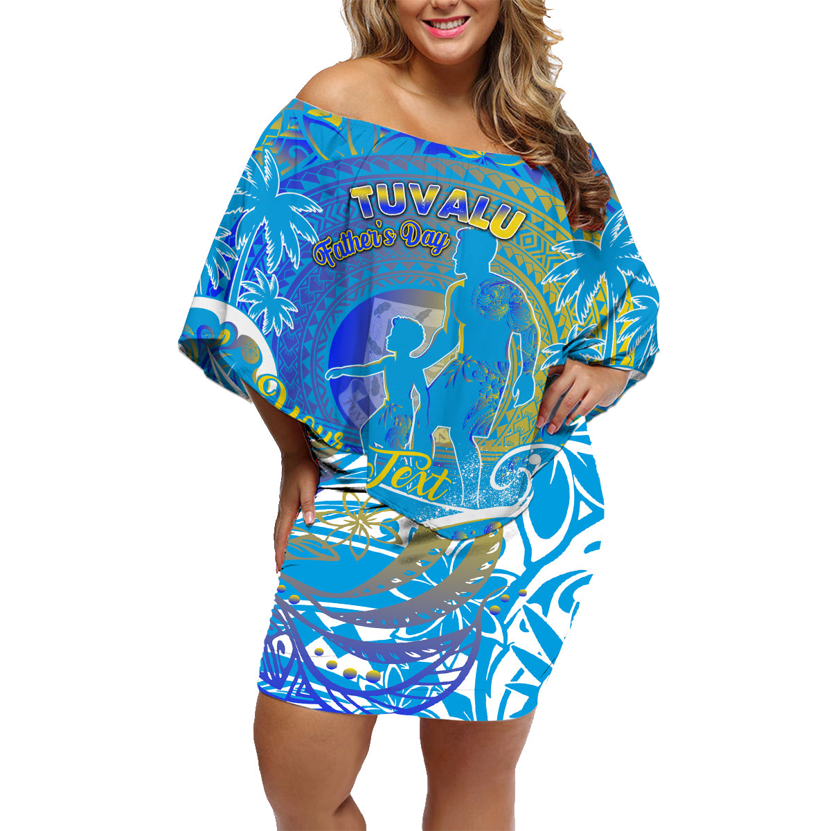 Father's Day Tuvalu Family Matching Off Shoulder Short Dress and Hawaiian Shirt Special Dad Polynesia Paradise
