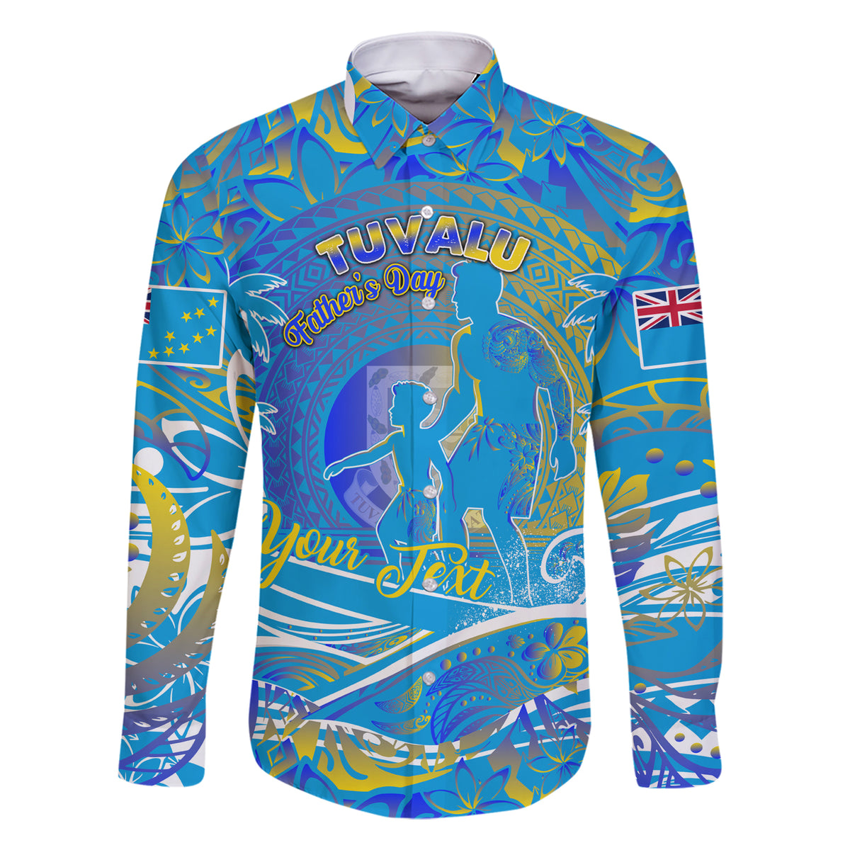 Father's Day Tuvalu Family Matching Short Sleeve Bodycon Dress and Hawaiian Shirt Special Dad Polynesia Paradise DT02 Dad's Shirt - Long Sleeve Blue - Polynesian Pride