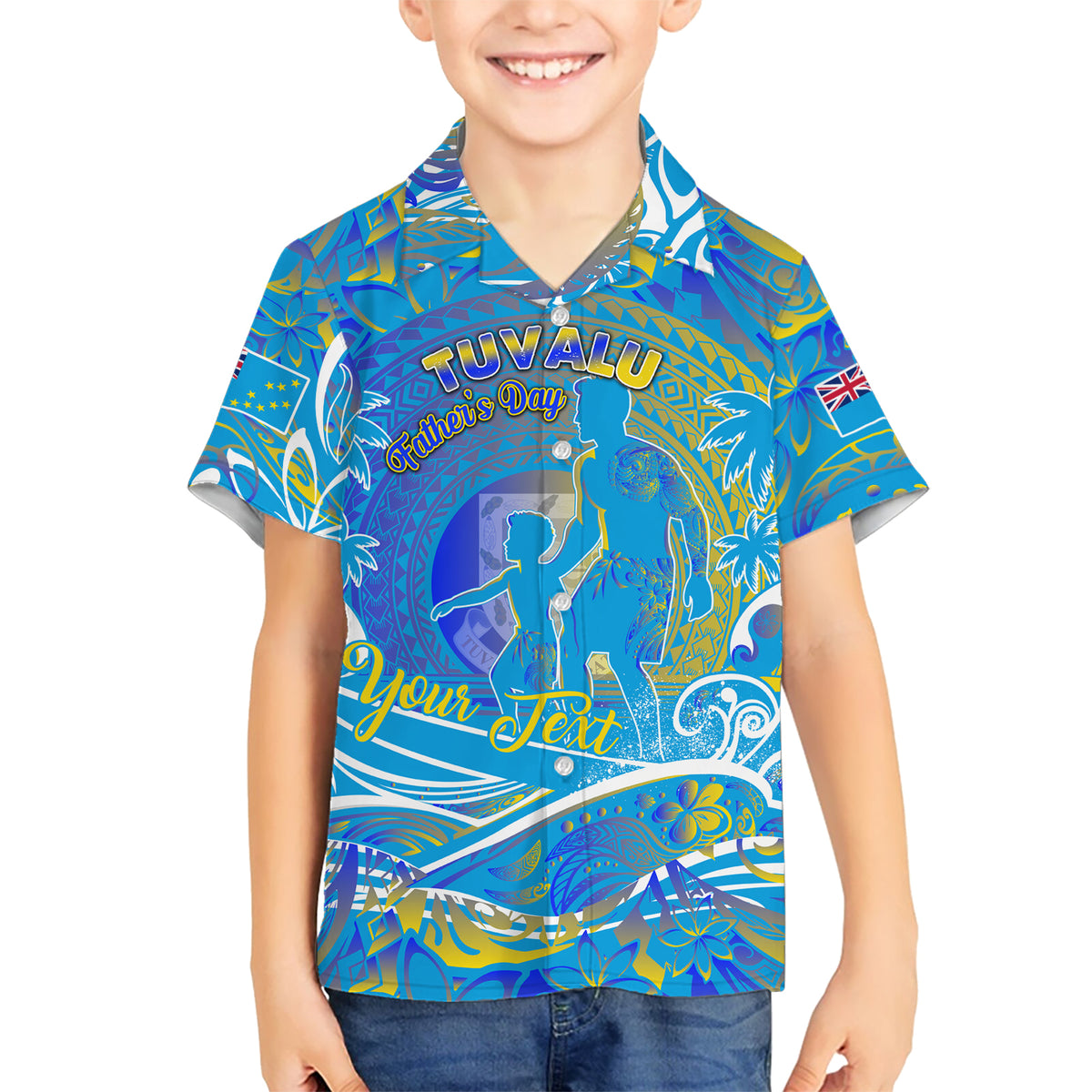 Father's Day Tuvalu Kid Hawaiian Shirt Special Dad Polynesia Paradise DT02 Kid Blue - Polynesian Pride