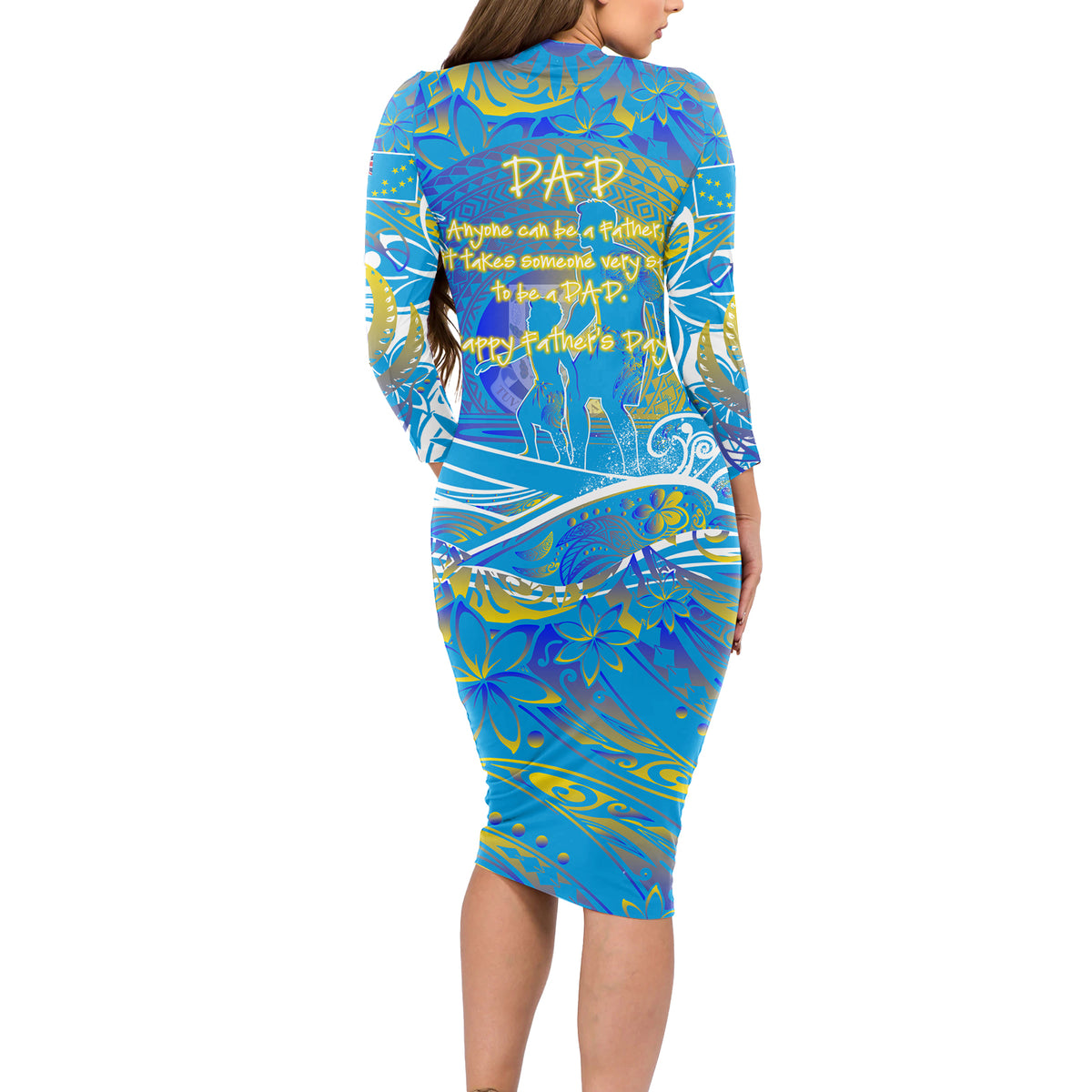 Father's Day Tuvalu Long Sleeve Bodycon Dress Special Dad Polynesia Paradise