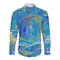 Father's Day Tuvalu Long Sleeve Button Shirt Special Dad Polynesia Paradise DT02 Unisex Blue - Polynesian Pride