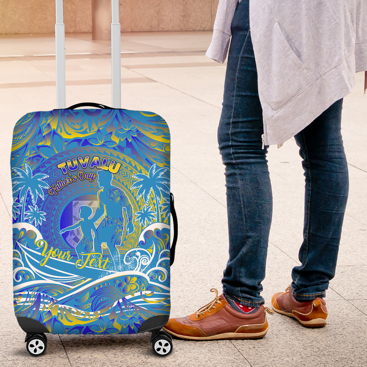 Father's Day Tuvalu Luggage Cover Special Dad Polynesia Paradise DT02 Blue - Polynesian Pride