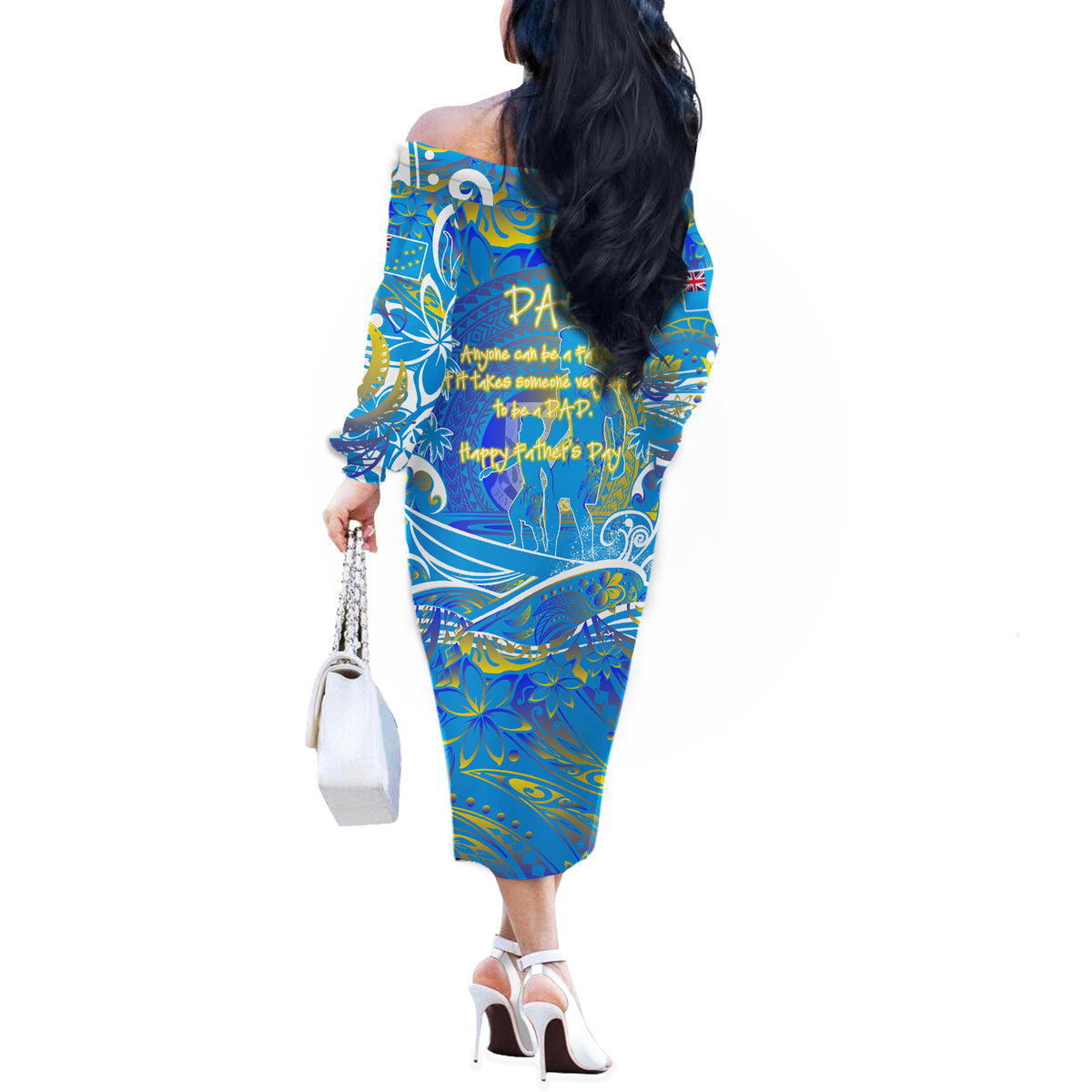 Father's Day Tuvalu Off The Shoulder Long Sleeve Dress Special Dad Polynesia Paradise