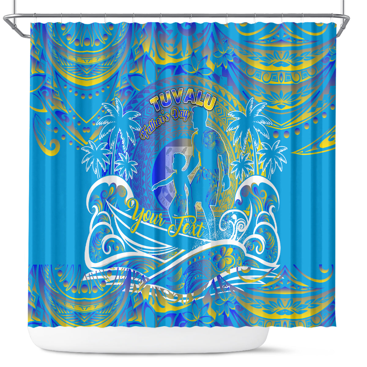 Father's Day Tuvalu Shower Curtain Special Dad Polynesia Paradise DT02 Blue - Polynesian Pride