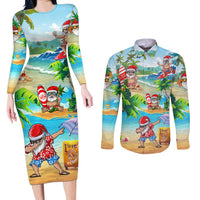 Guam Christmas Couples Matching Long Sleeve Bodycon Dress and Long Sleeve Button Shirts Santa Claus Beach and Wave DT02 Art - Polynesian Pride