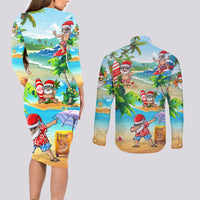 Guam Christmas Couples Matching Long Sleeve Bodycon Dress and Long Sleeve Button Shirts Santa Claus Beach and Wave DT02 - Polynesian Pride