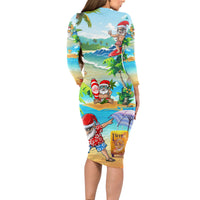 Guam Christmas Long Sleeve Bodycon Dress Santa Claus Beach and Wave DT02 - Polynesian Pride