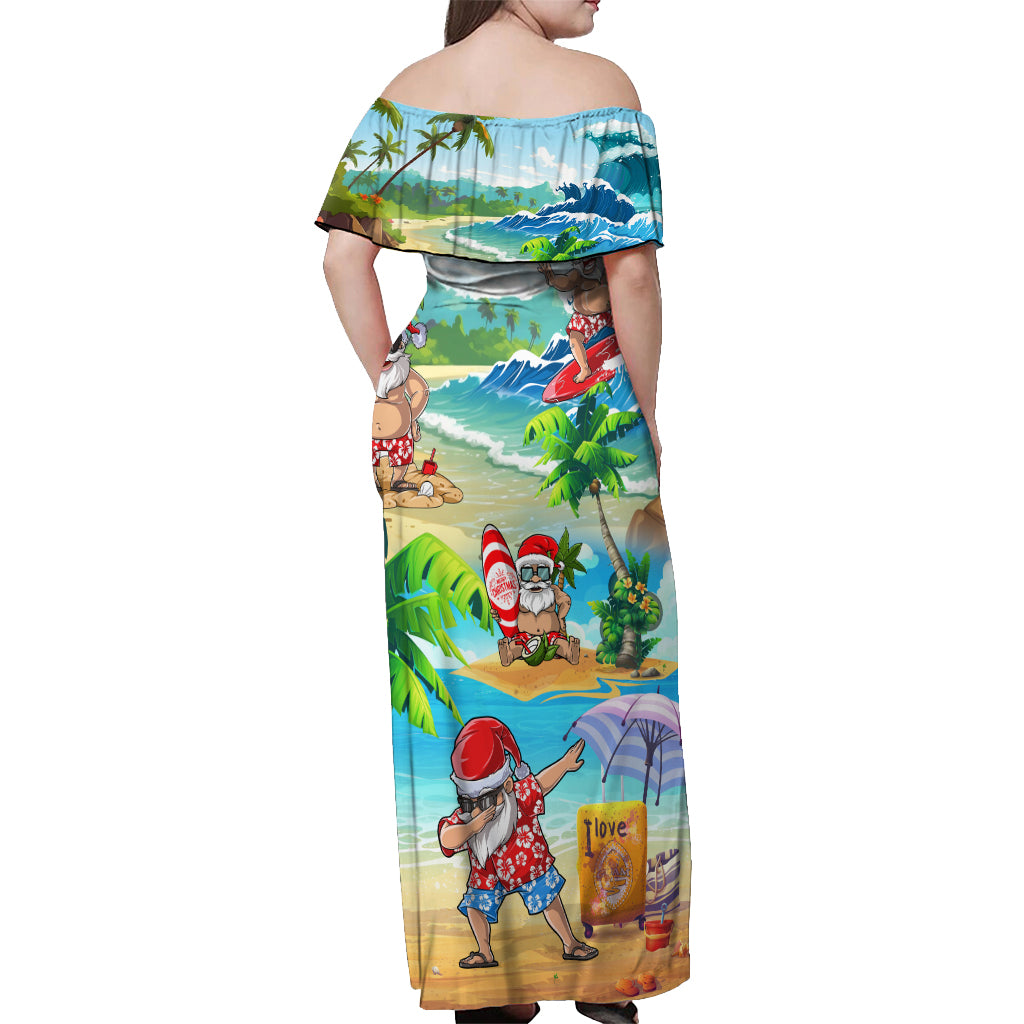 Guam Christmas Off Shoulder Maxi Dress Santa Claus Beach and Wave DT02 - Polynesian Pride