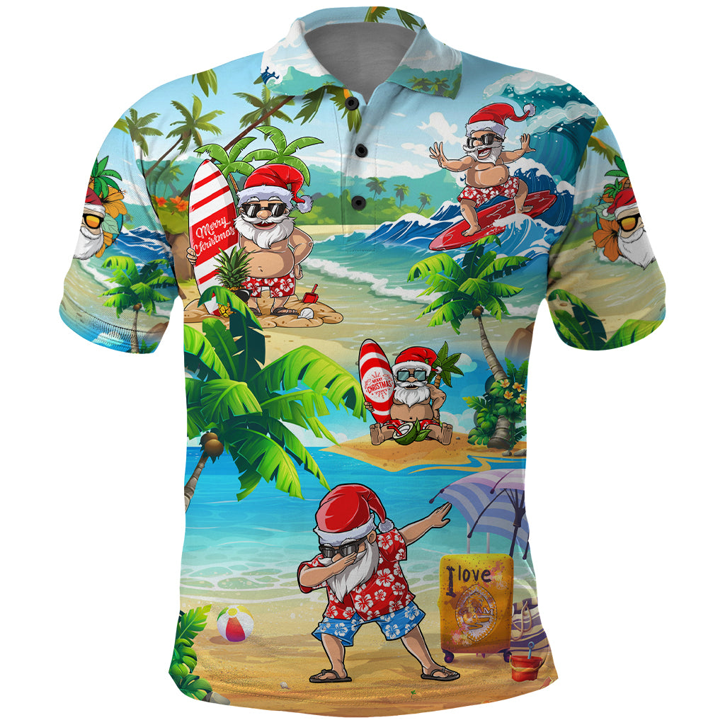 Guam Christmas Polo Shirt Santa Claus Beach and Wave DT02 Art - Polynesian Pride