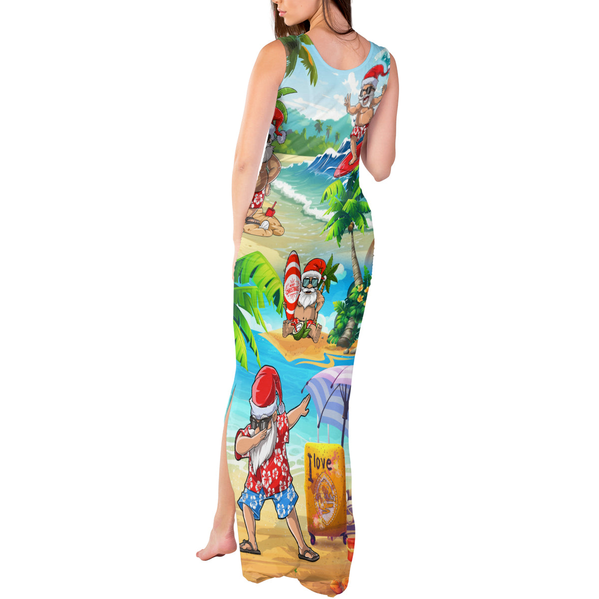 Guam Christmas Tank Maxi Dress Santa Claus Beach and Wave DT02 - Polynesian Pride