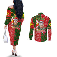Hawaii Christmas Couples Matching Off The Shoulder Long Sleeve Dress and Long Sleeve Button Shirts Mele Kalikimaka Kanaka Maoli DT02 - Polynesian Pride